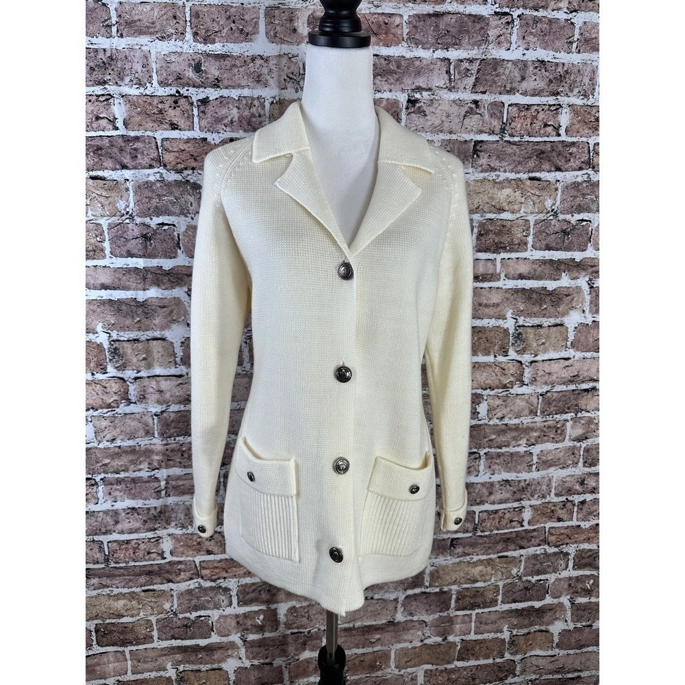 Jason Maxwell Vintage 90s Cream Knit Blazer Cardigan Grandpa Core Old Money L - Picture 3 of 15